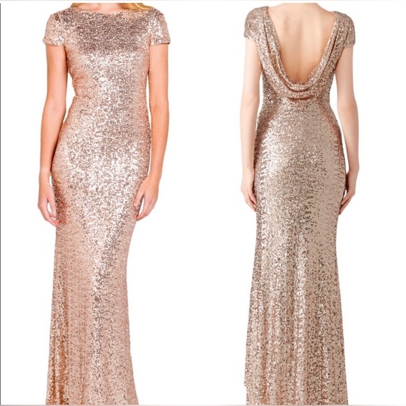 lulus blush Gold Sequin Cowl Back Floor Length Gown Large - Picture 1 of 7